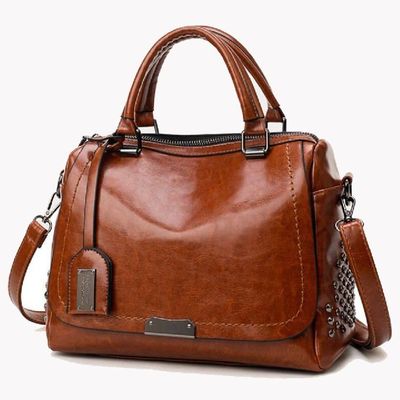 Retro Rivet Oil Wax Leather Womens Tote Bags