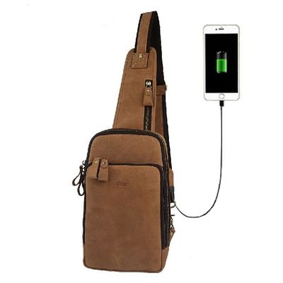 Multipurpose Genuine Leather Crossbody Sports Bag With USB Charging Port