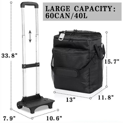 Black BBQ Camping Picnic Insulated Trolley Cooler Bag Nylon Waterproof