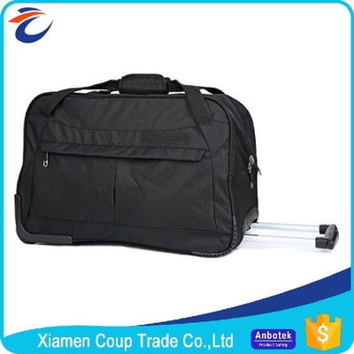 Custom Printed Polyester Trolley Bag Black Travel Wheeled Luggage Bag