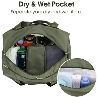 Gym Duffel Bag With Wet Pocket Shoes Compartment Portable Overnight Weekender Bag