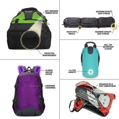 Heavily Padded Ski Boot Bag with Separate Helmet Compartment Heavy-Duty Zipper Dual Carry Handles Winter Sports Travel
