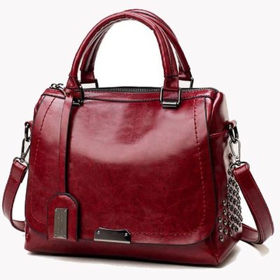 Retro Rivet Oil Wax Leather Womens Tote Bags