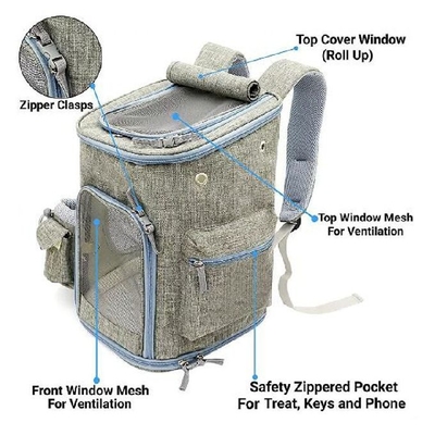 Extra Spacious Soft Sided Pet Carrier Backpack With Snowflake 210D Lining