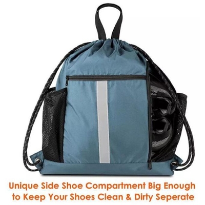 Two Water Bottle Holder Drawstring Sports Gym Bag With Shoe Compartment