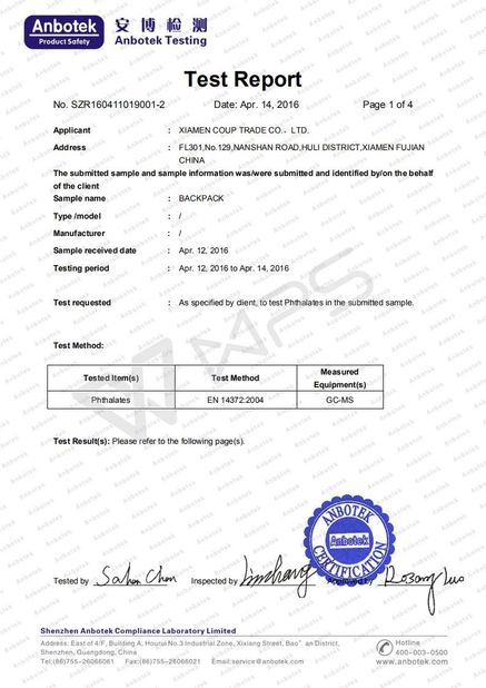 China Xiamen Coup Trade Co., Ltd. Certification